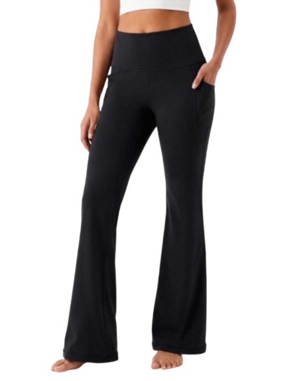 Athleta Salutation Stash Flare Pockets Black Leggings Small